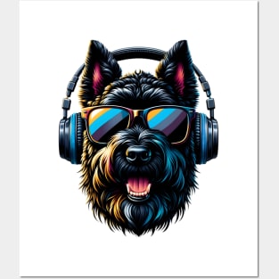 Grinning Black Russian Terrier as Smiling DJ Posters and Art